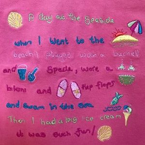 adams a day at the seaside girls bubble gum pink ruffles & bows t shirt